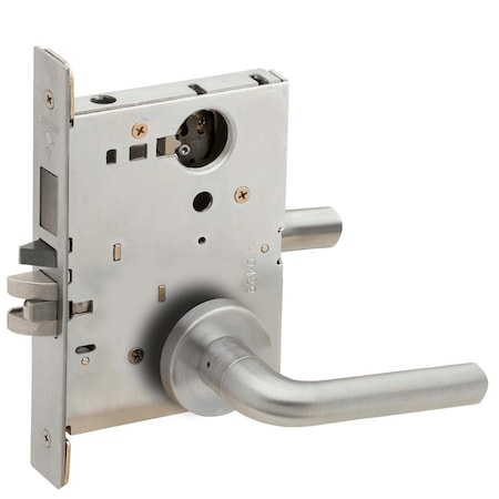 Schlage Faculty Restroom Mortise Lock, 02A Design, Less Cylinder, Satin Chrome L9485L 02A 626 LH